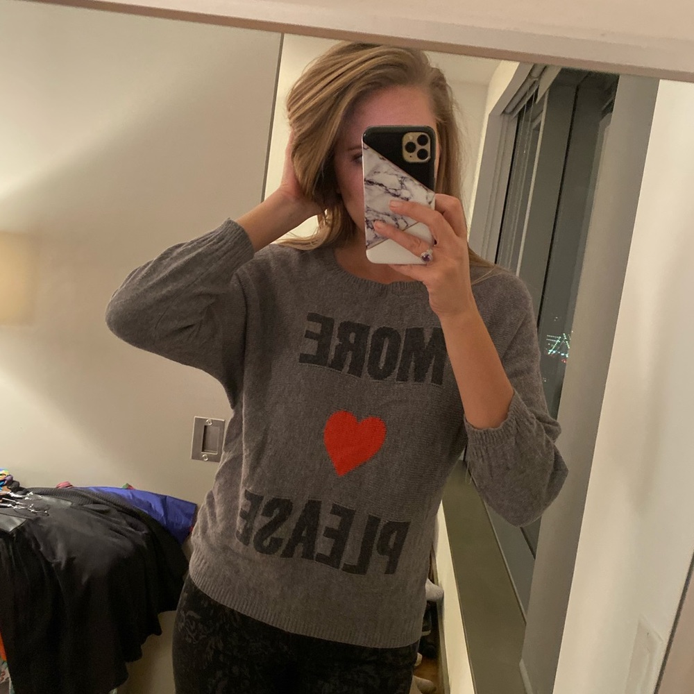 Rachel Roy Grey “More ❤️ Please” Graphic Sweater